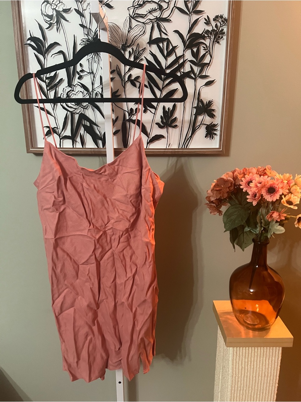 ASOS Dusty Rose Spaghetti Straps Slip Mini Dress Viscose Linen Size 10